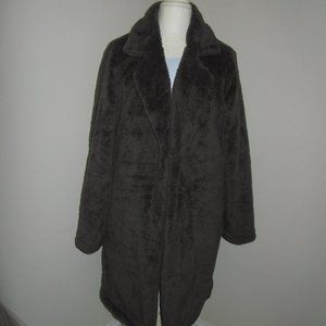 Angashion Fuzzy Fleece Lapel Open Front Long Cardigan Coat Faux Fur NWT-L